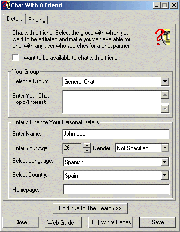 Chat With A Friend - Settings