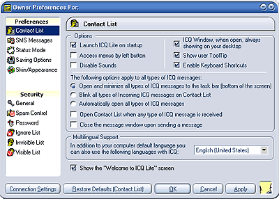 Owner Preferences Window