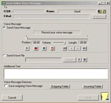 Send Online Voice Message window